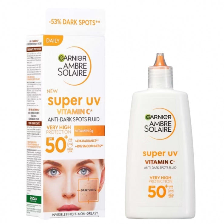 Garnier Ambre Solaire UV SPF50+ fluīds pret tumšajiem pigmentācijas plankumiem ar Vitamīnu C 40ml